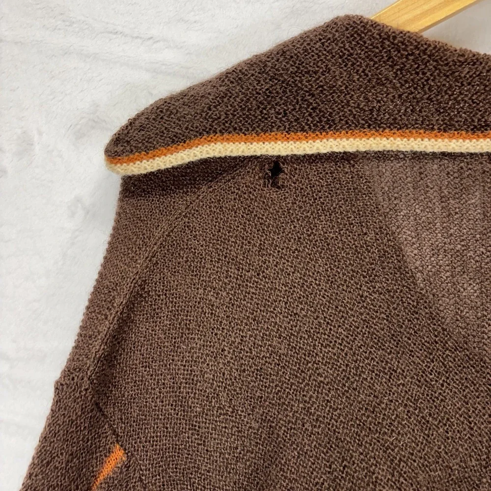 Vintage Campus V Neck Sweater Loop Johnny Collar Brown 70s Mohair Wool Knit USA